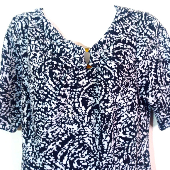 NWOT Rabbit Designs Women Sz 14 Black White Short Sleeve Dress Sheath Stretch - Picture 2 of 8